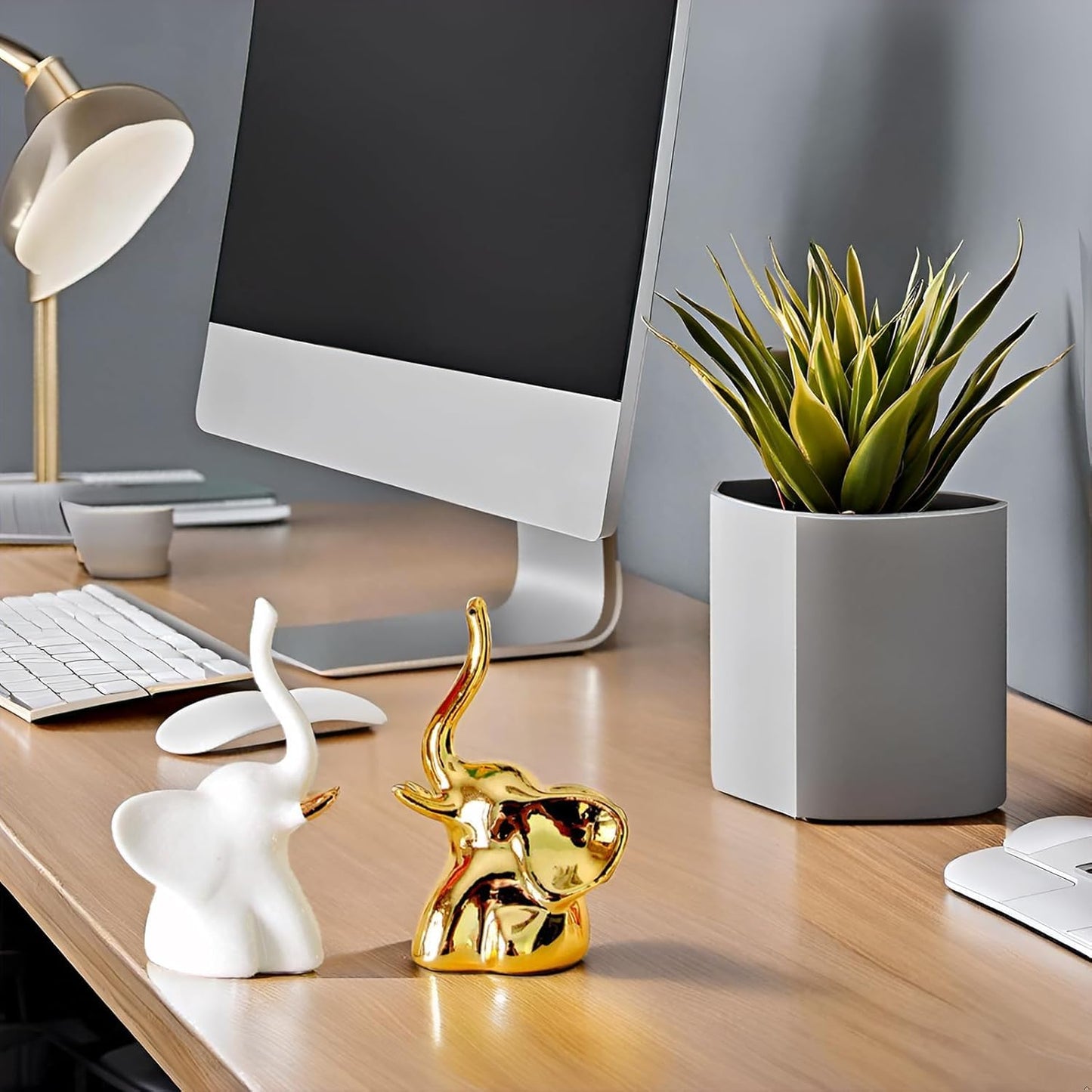 Street27® Ceramic Elephant Statues – 2pcs Good Luck Feng Shui Decor for Home & Office