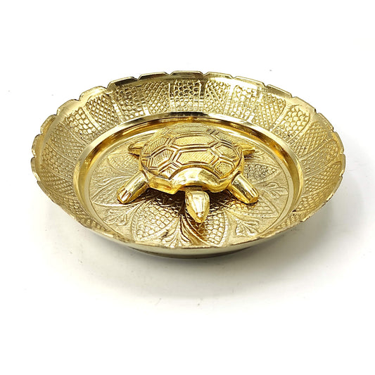 Plus Value Vastu Feng Shui Brass Tortoise with Plate – For Career Opportunities & Good Luck