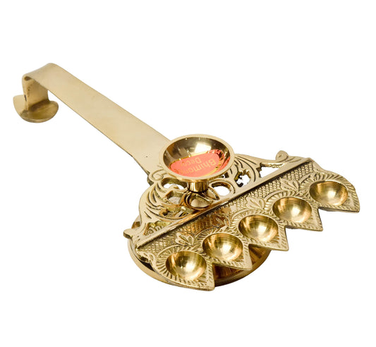 Panchmukhi Brass Diya for Pooja (Bhimonee, 4.5 Inch)