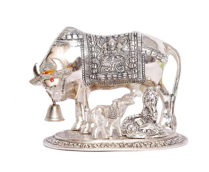 KridayKraft Kamdhenu Cow & Calf with Bal Gopal Krishna Idol – Decorative Spiritual Showpiece for Home & Office