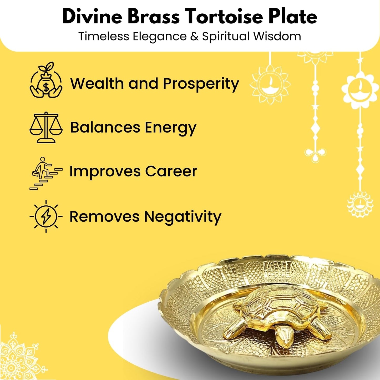 Plus Value Vastu Feng Shui Brass Tortoise with Plate – For Career Opportunities & Good Luck