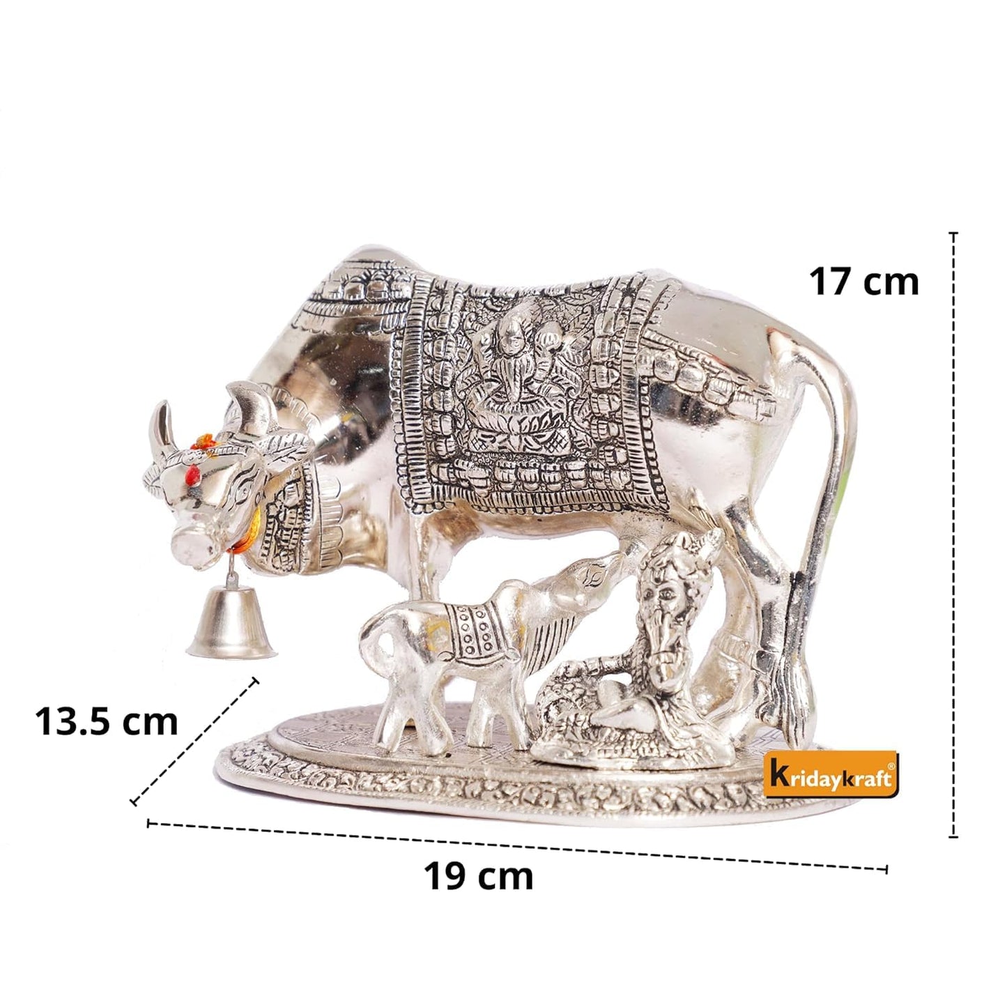 KridayKraft Kamdhenu Cow & Calf with Bal Gopal Krishna Idol – Decorative Spiritual Showpiece for Home & Office