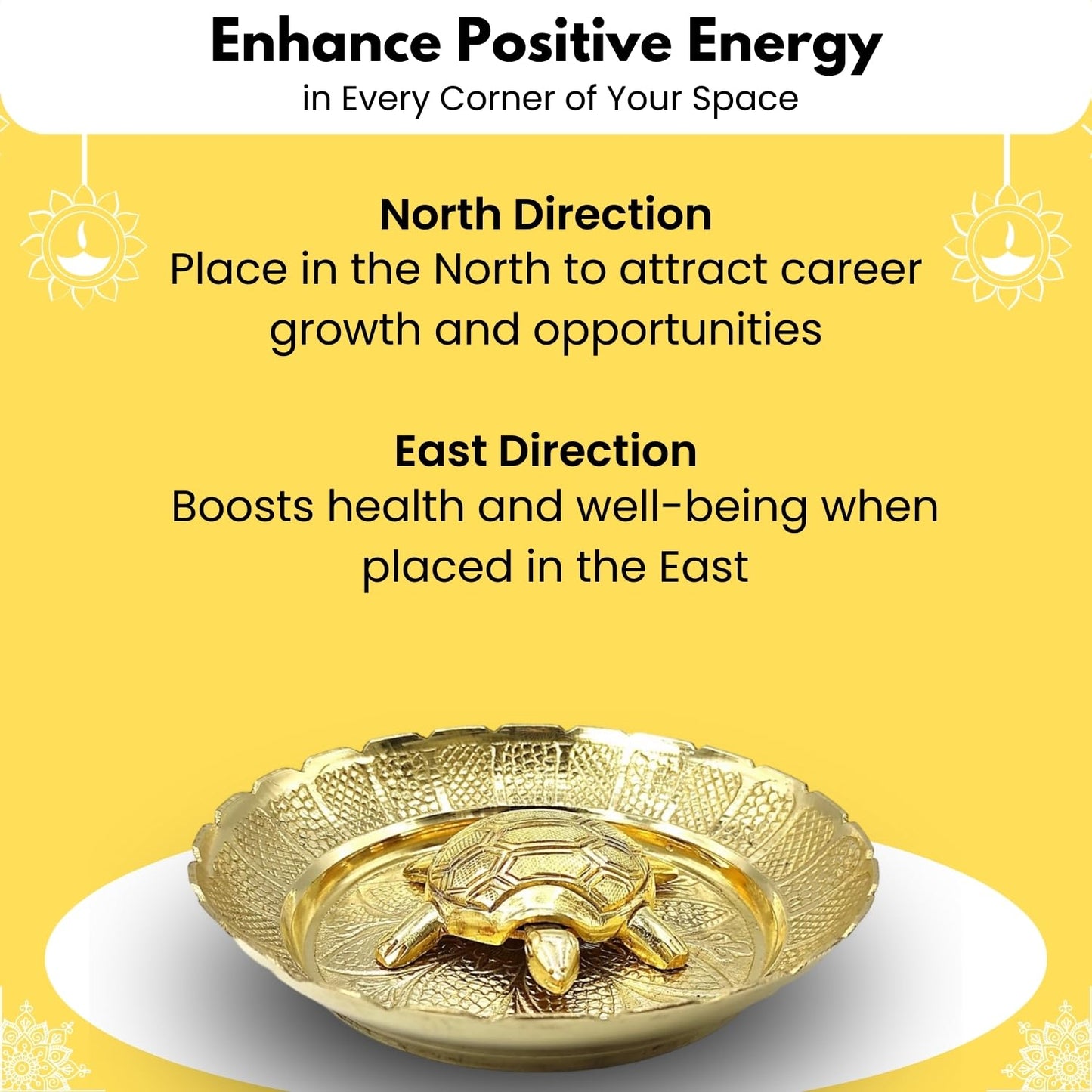 Plus Value Vastu Feng Shui Brass Tortoise with Plate – For Career Opportunities & Good Luck