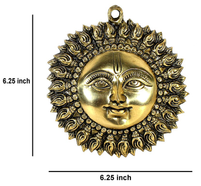 StonKraft Brass Wall Hanging Sun Face Idol | Surya Dev Bhagwan Metal Wall Decor | Art Sculpture for Home & Office Decor for Positivity, House Warming Gift – 6.25 Inches, Golden
