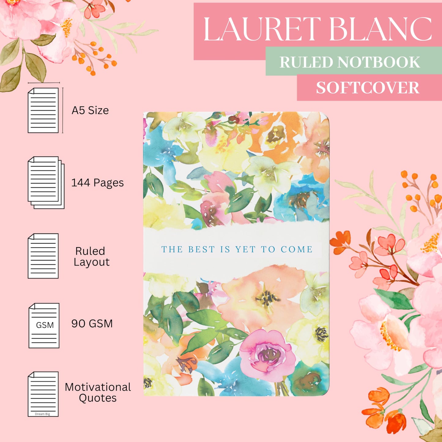LAURET BLANC Manifestation Journal – Ruled Paperback for Daily Intentions