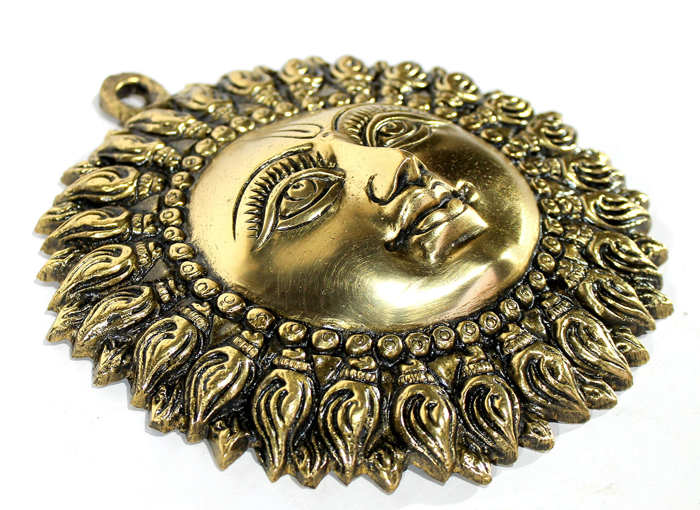StonKraft Brass Wall Hanging Sun Face Idol | Surya Dev Bhagwan Metal Wall Decor | Art Sculpture for Home & Office Decor for Positivity, House Warming Gift – 6.25 Inches, Golden