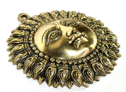 StonKraft Brass Wall Hanging Sun Face Idol | Surya Dev Bhagwan Metal Wall Decor | Art Sculpture for Home & Office Decor for Positivity, House Warming Gift – 6.25 Inches, Golden