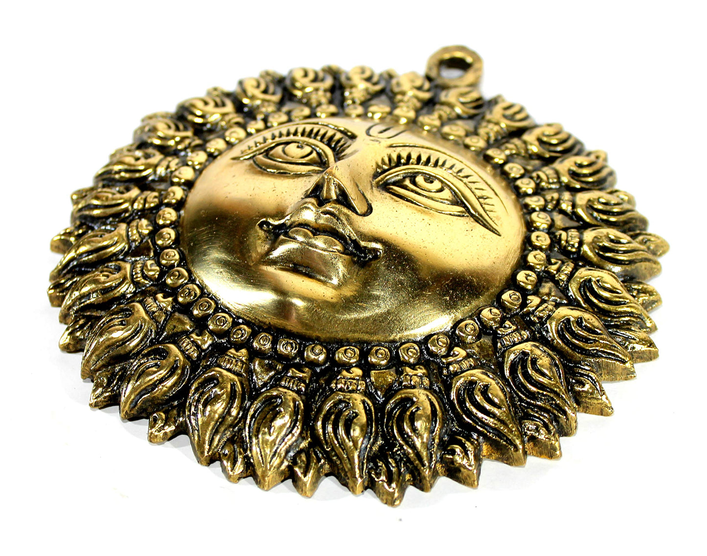 StonKraft Brass Wall Hanging Sun Face Idol | Surya Dev Bhagwan Metal Wall Decor | Art Sculpture for Home & Office Decor for Positivity, House Warming Gift – 6.25 Inches, Golden