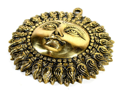 StonKraft Brass Wall Hanging Sun Face Idol | Surya Dev Bhagwan Metal Wall Decor | Art Sculpture for Home & Office Decor for Positivity, House Warming Gift – 6.25 Inches, Golden