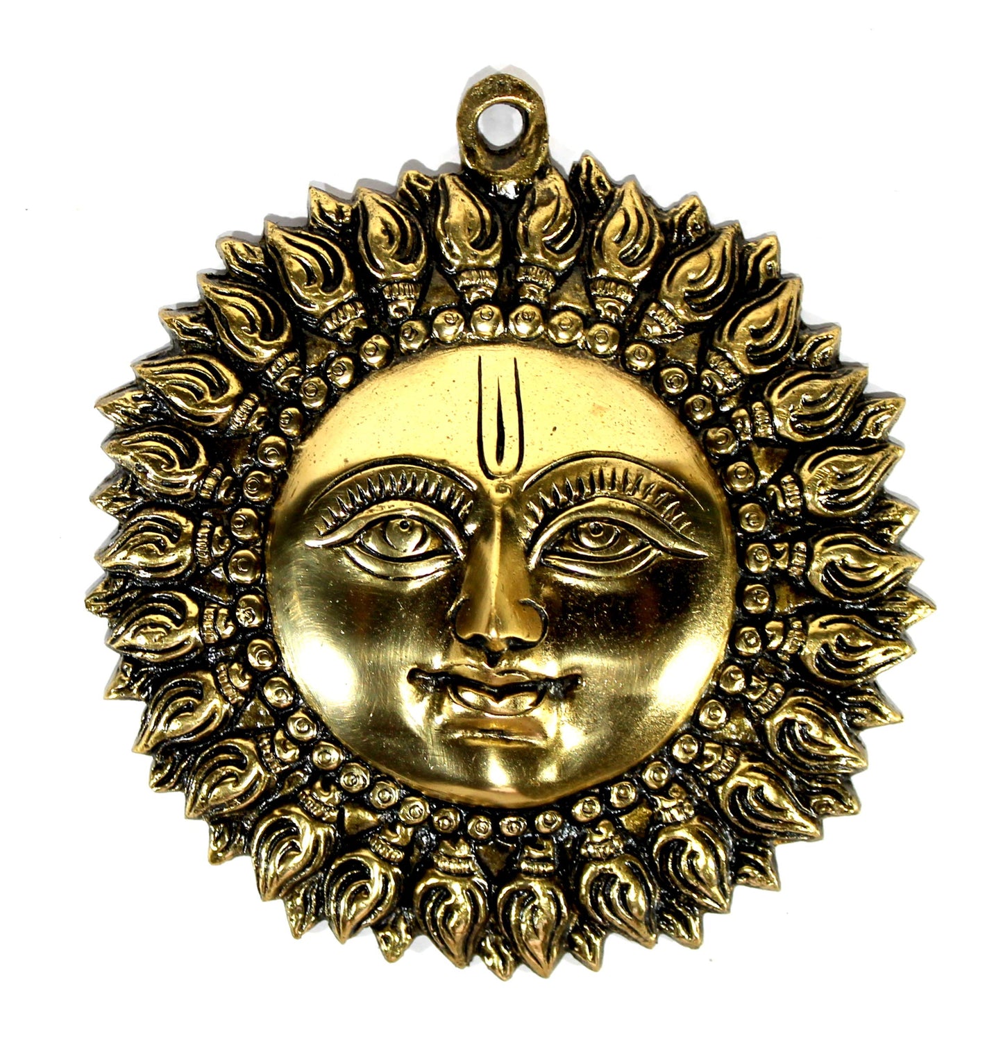 StonKraft Brass Wall Hanging Sun Face Idol | Surya Dev Bhagwan Metal Wall Decor | Art Sculpture for Home & Office Decor for Positivity, House Warming Gift – 6.25 Inches, Golden